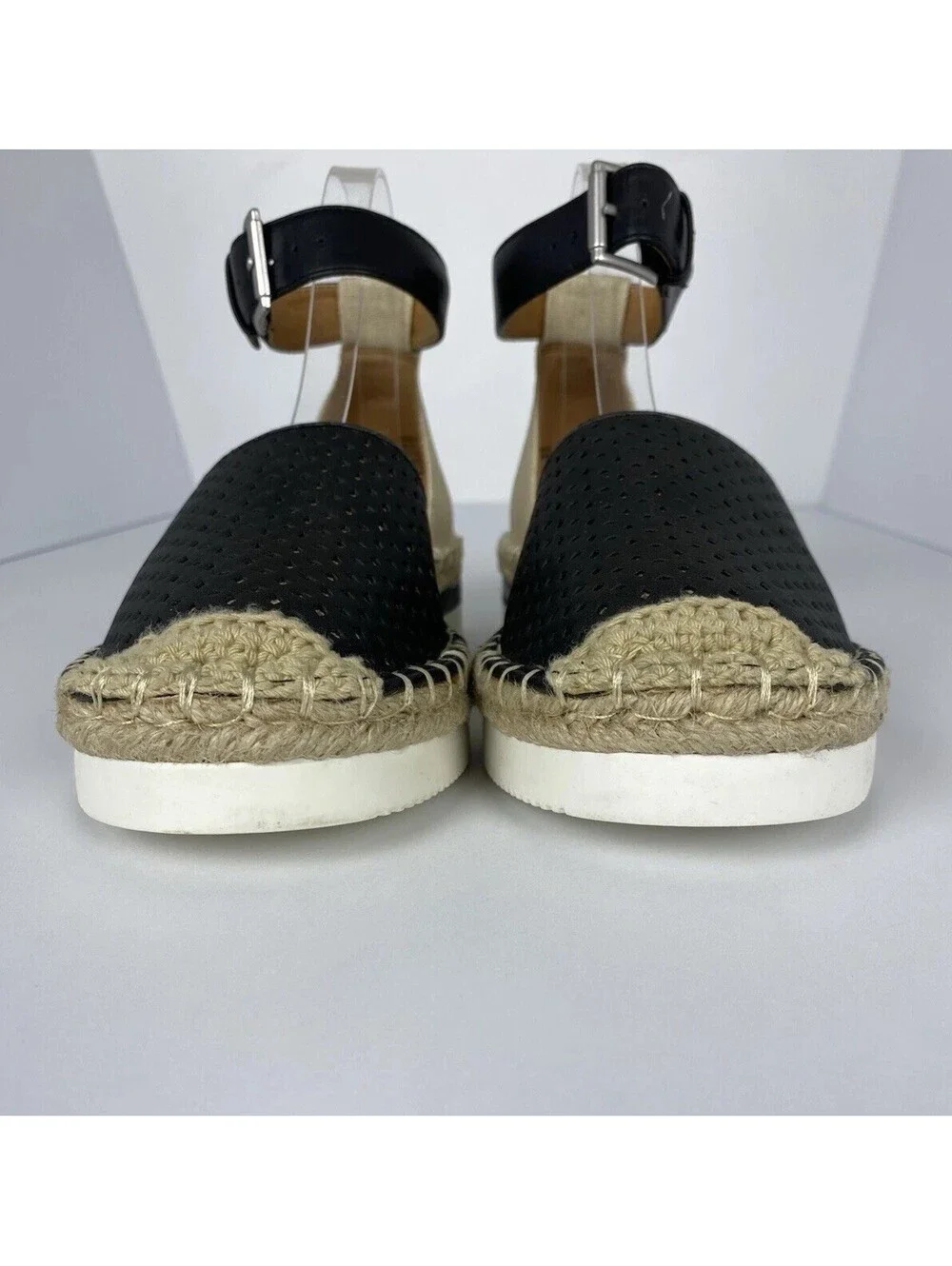 a.n.a Carrie Women's Sandals Size 8.5M Black Tan Espadrille Platform Ankle Strap
